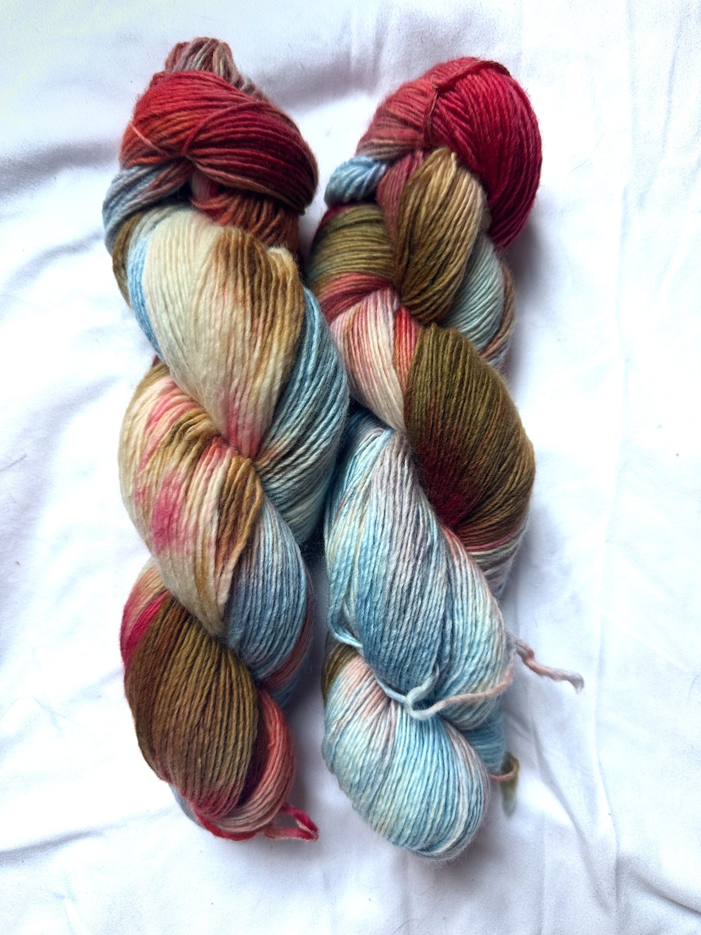 Variegated blue red brown wool fingering wool