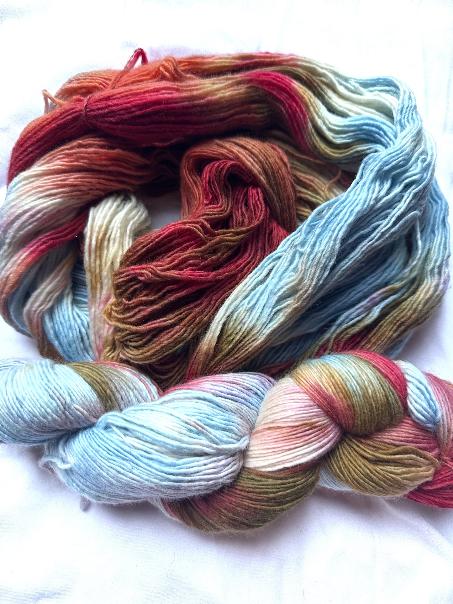 Variegated blue red brown wool fingering wool