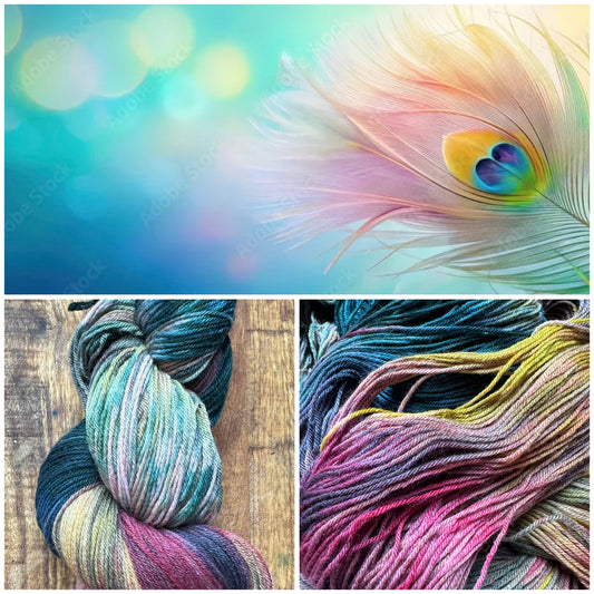 Variegated teal, pink chartreuse MCN fingering wool