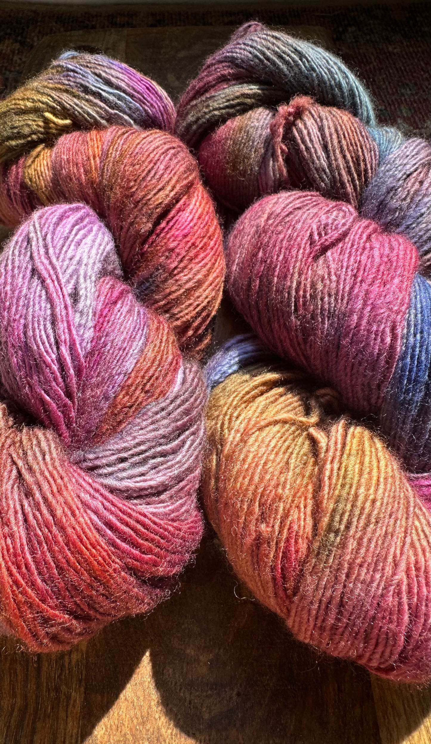 Variegated purple blue chartreuse pink wool fingering wool