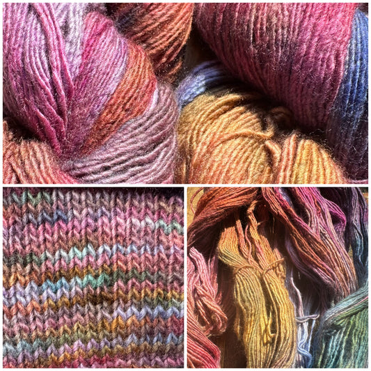 Variegated purple blue chartreuse pink wool fingering wool