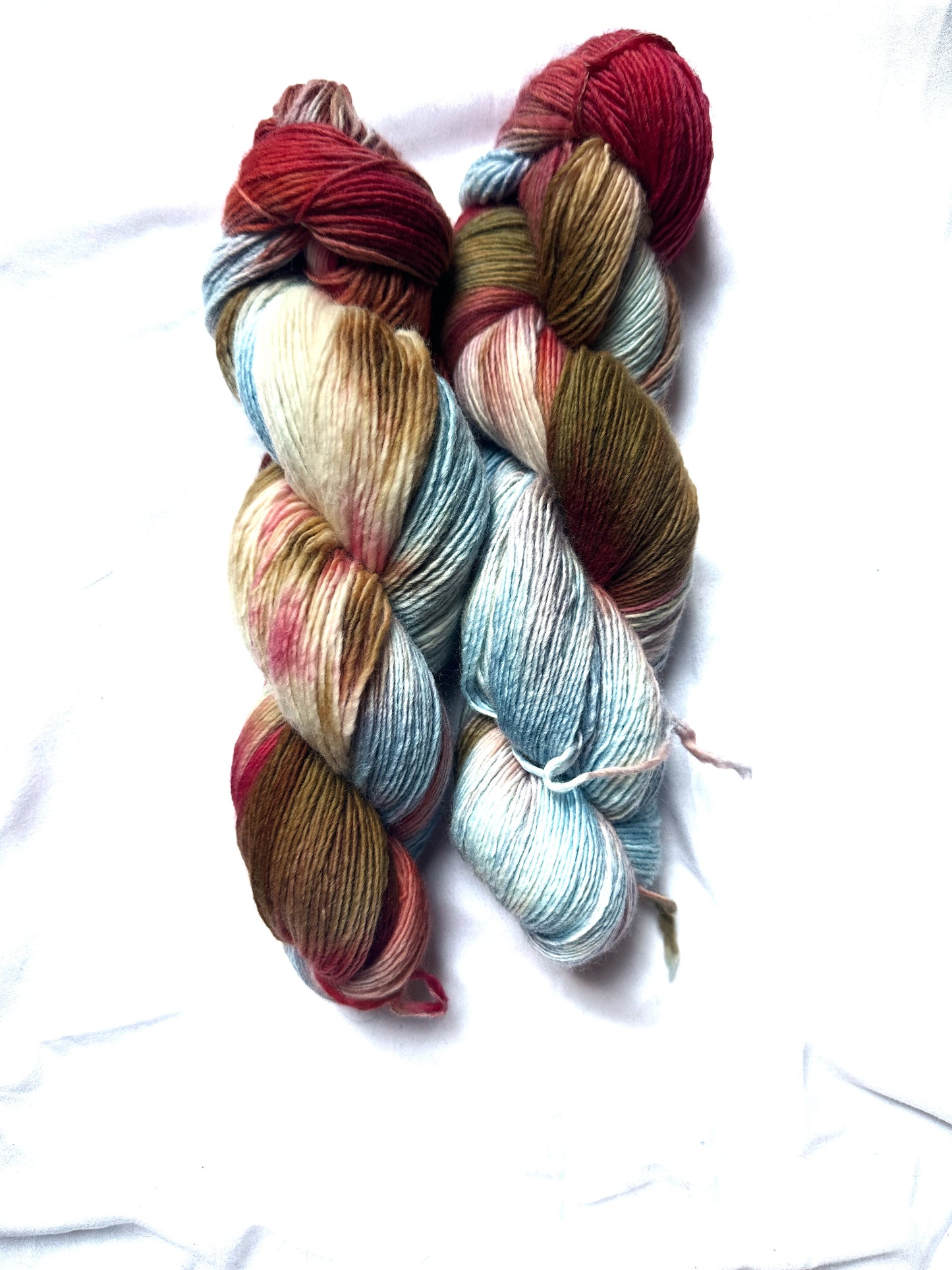 Variegated blue red brown wool fingering wool