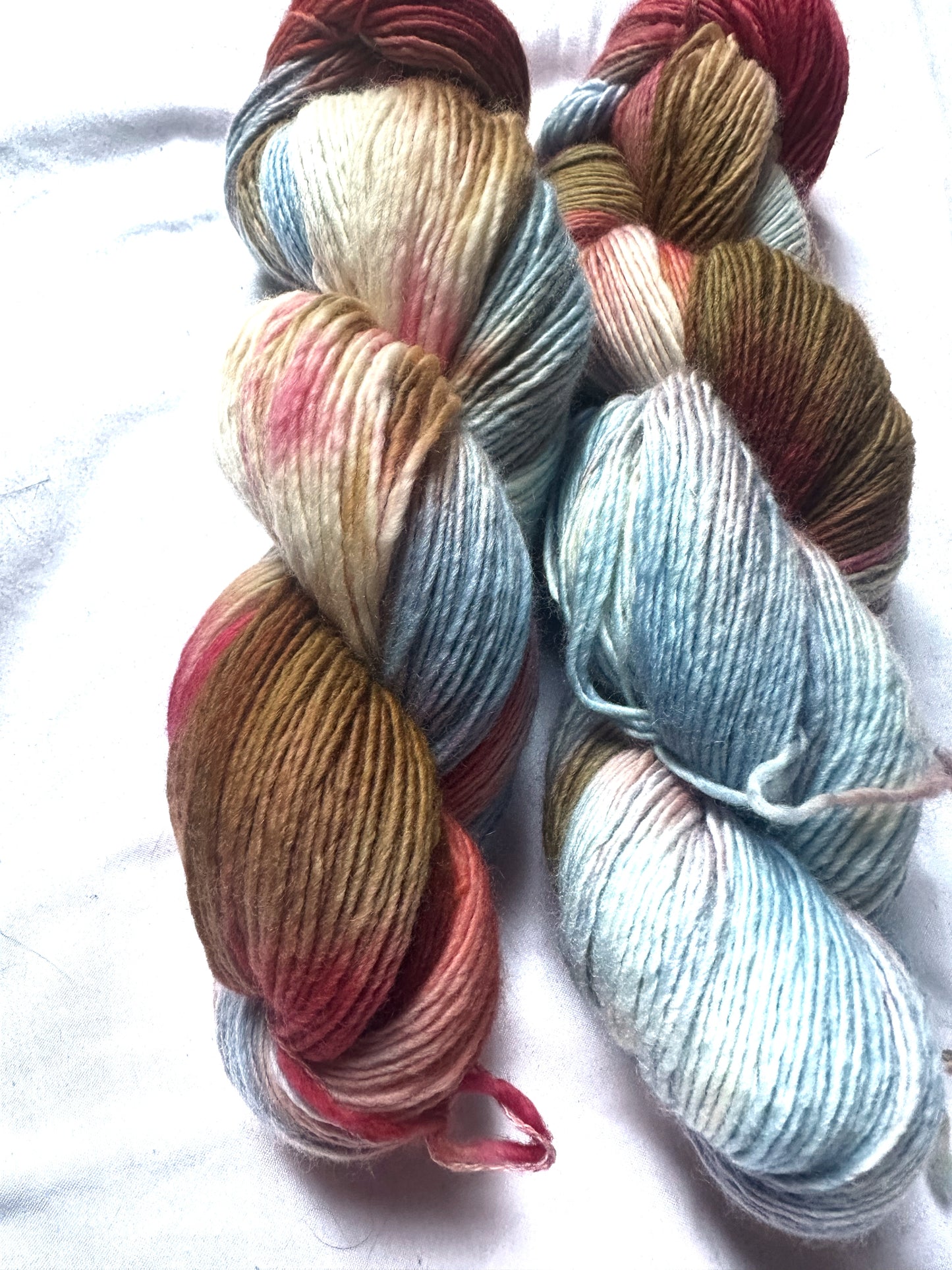 Variegated blue red brown wool fingering wool