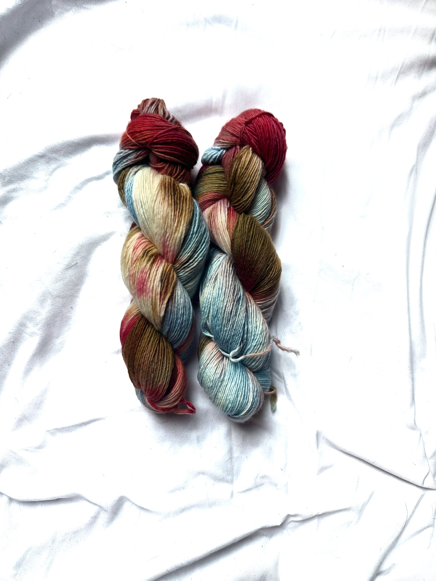 Variegated blue red brown wool fingering wool