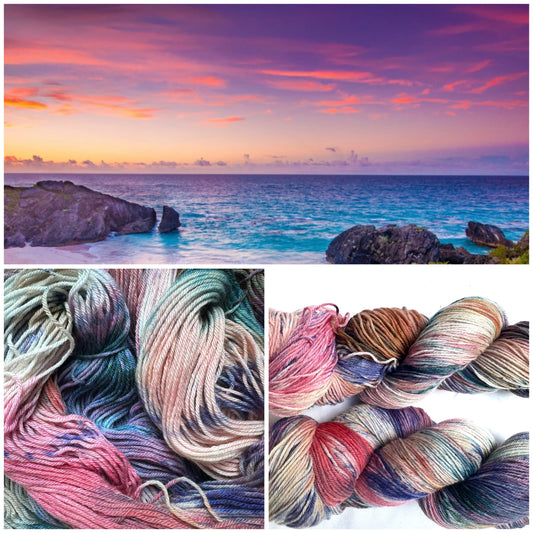 Variegated pink teal blue purple MCN fingering
