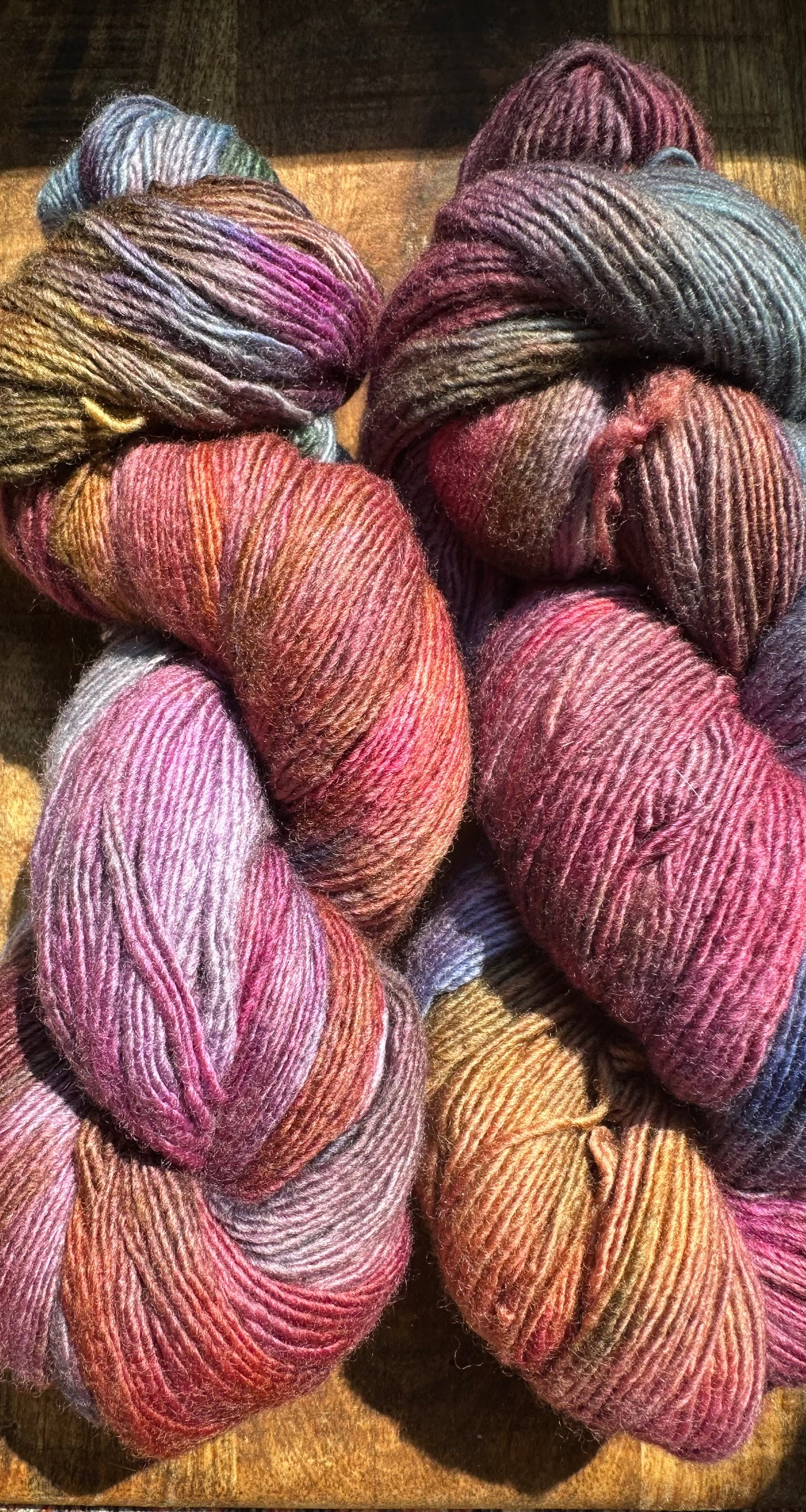 Variegated purple blue chartreuse pink wool fingering wool