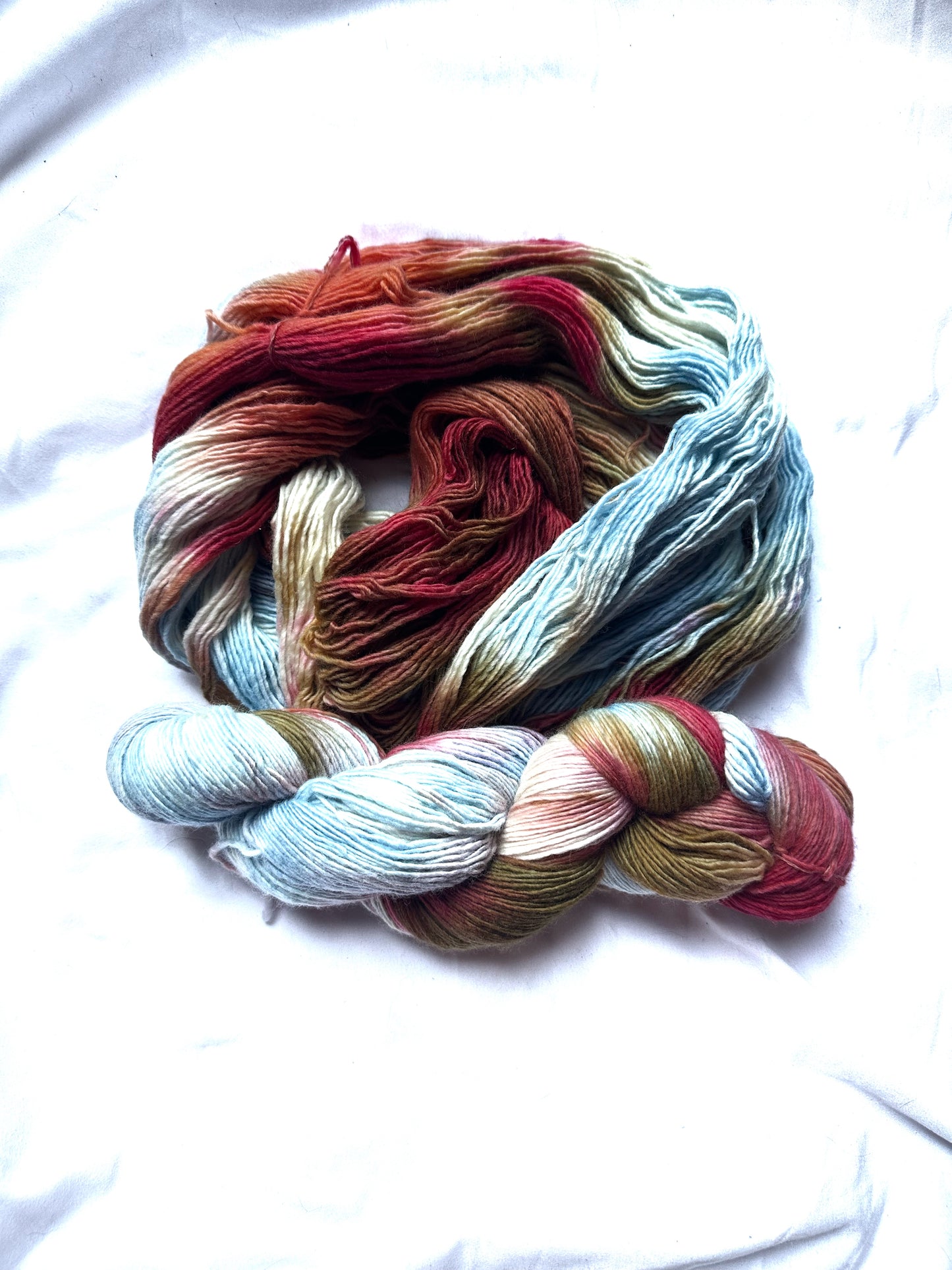 Variegated blue red brown wool fingering wool