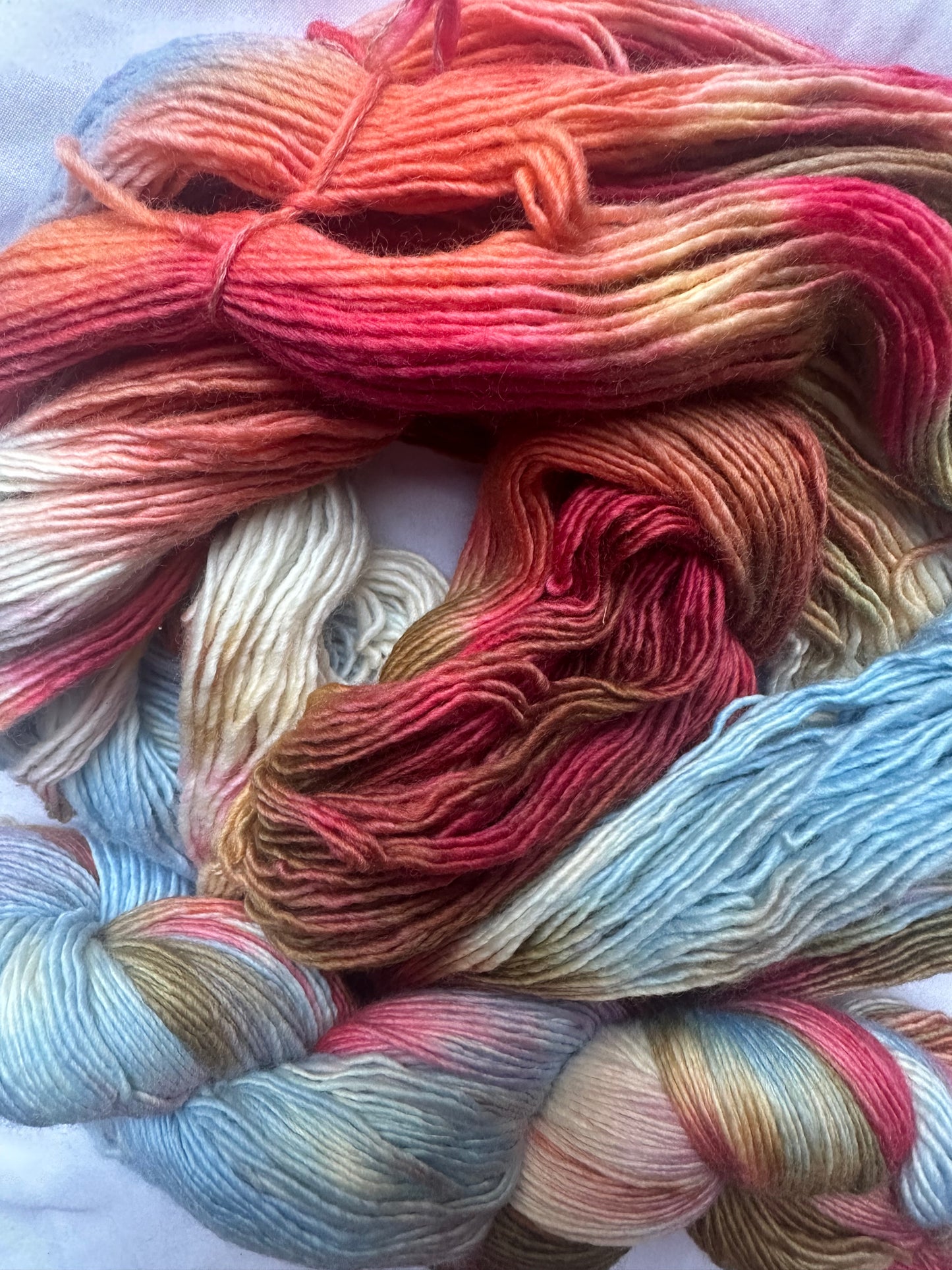 Variegated blue red brown wool fingering wool