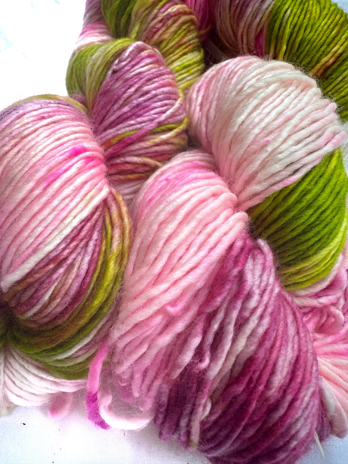 Worsted variegated speckled pink green white