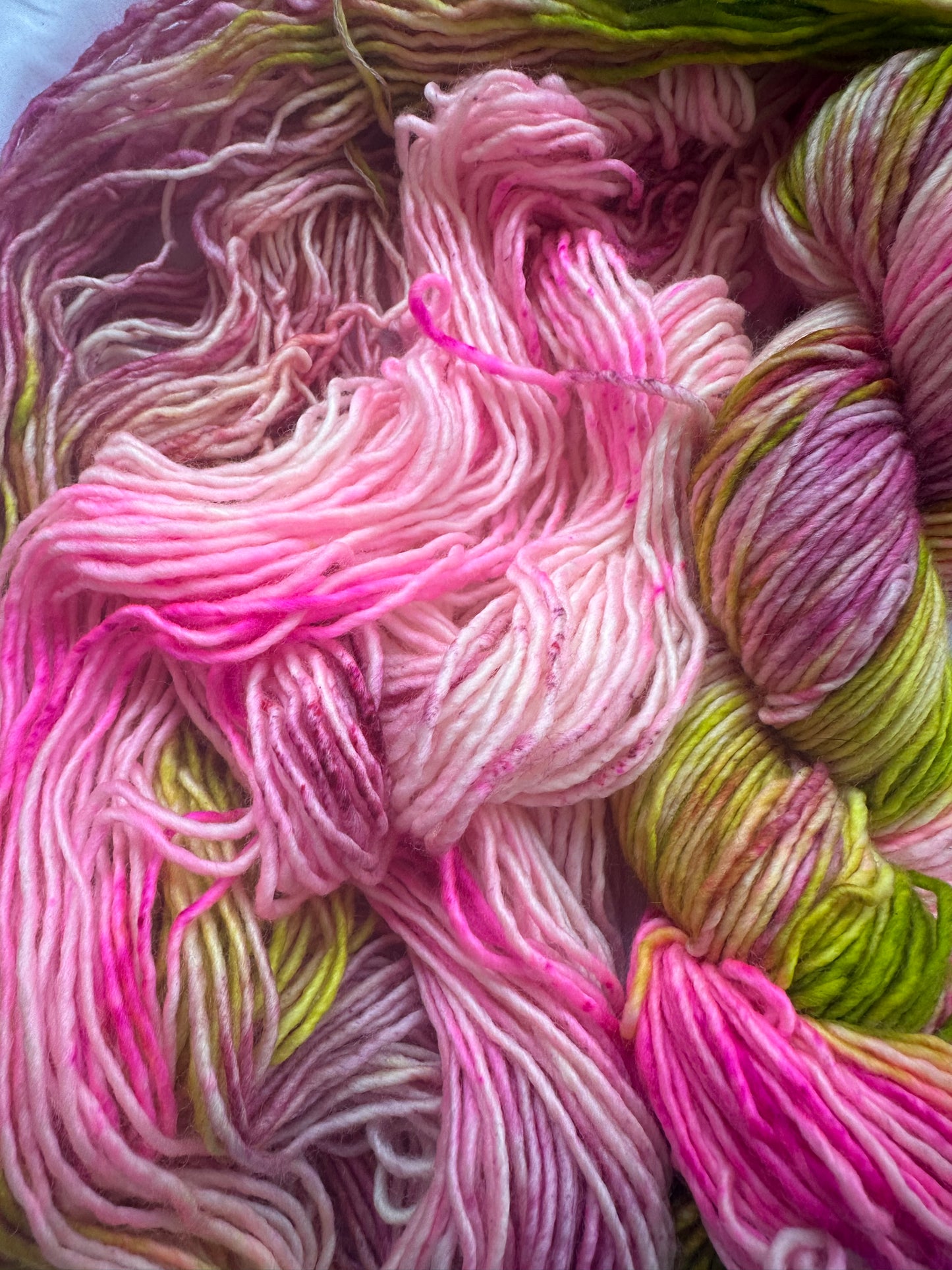 Worsted variegated speckled pink green white