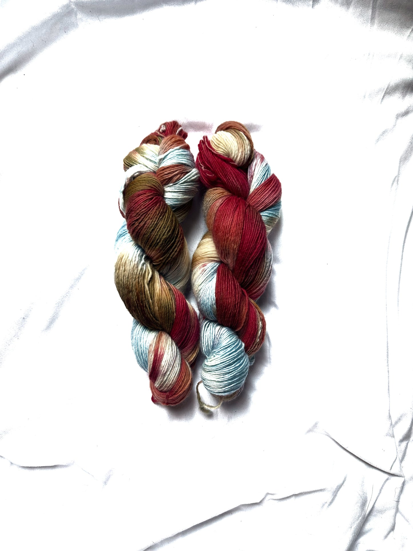 Variegated blue red brown wool fingering wool