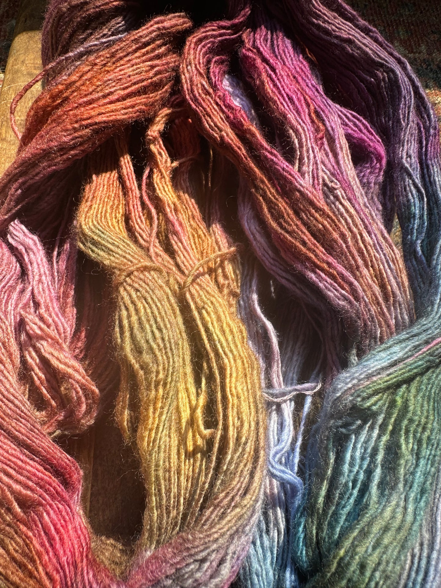 Variegated purple blue chartreuse pink wool fingering wool