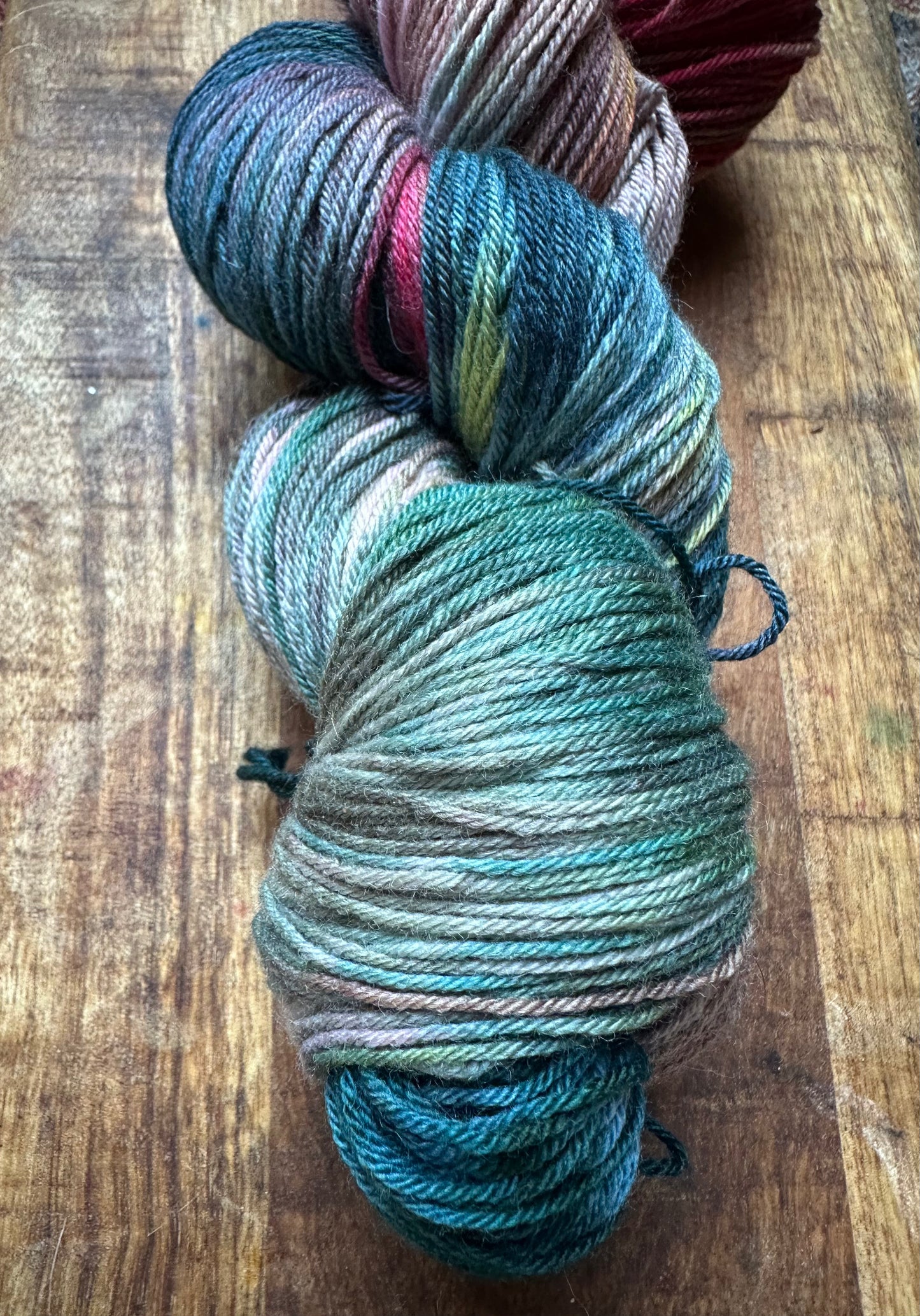 Variegated teal, pink chartreuse MCN fingering wool