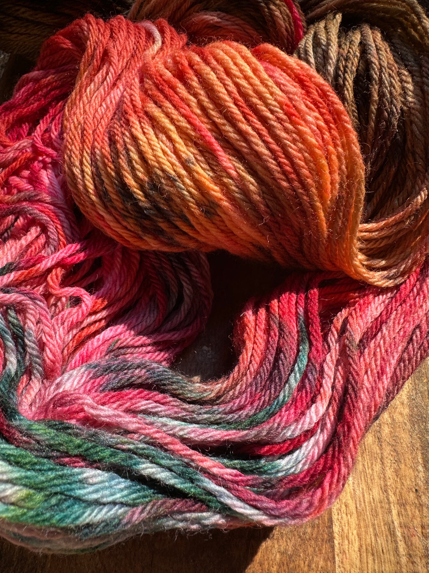 Worsted variegated brown orange red yellow